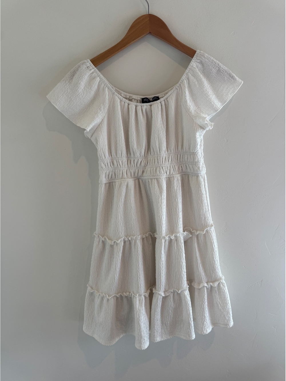 Three Pink Hearts White Tiered Mini Dress Size Large Boho Cottagecore